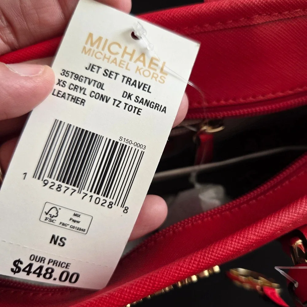 Michael Kors Jet Set Travel XS Carryall Tote Bag Red 35T9GTVT0L DK Sangria - Picture 6 of 9